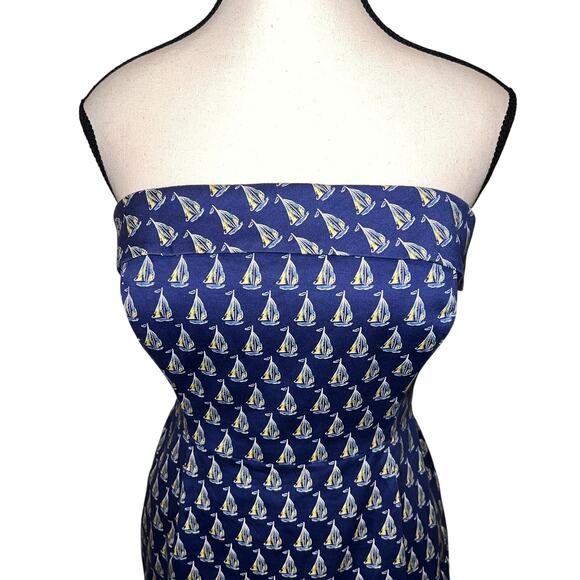 Vineyard Vines Cotton Boating Dress Navy Sailboats Strapless Sheath Size 2 - Picture 3 of 13